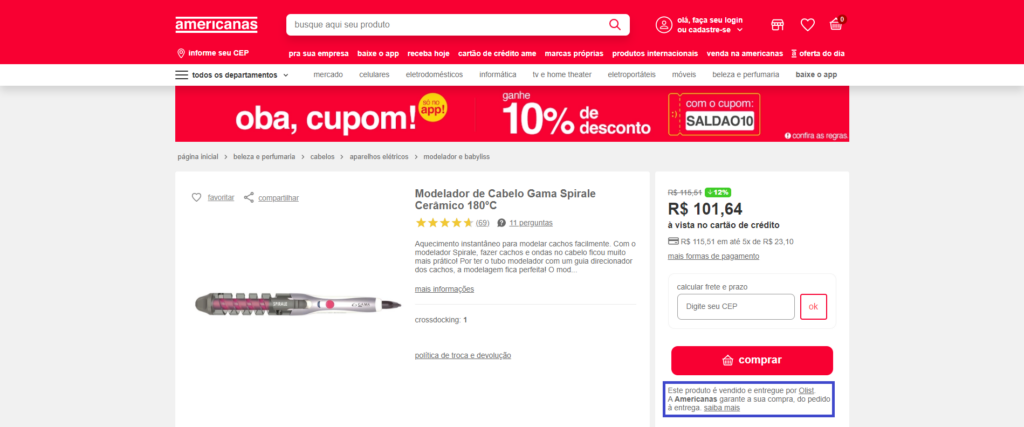 Produto vendido e entregue por Olist