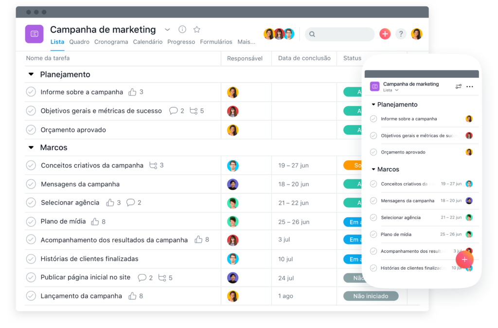 Interface do Asana